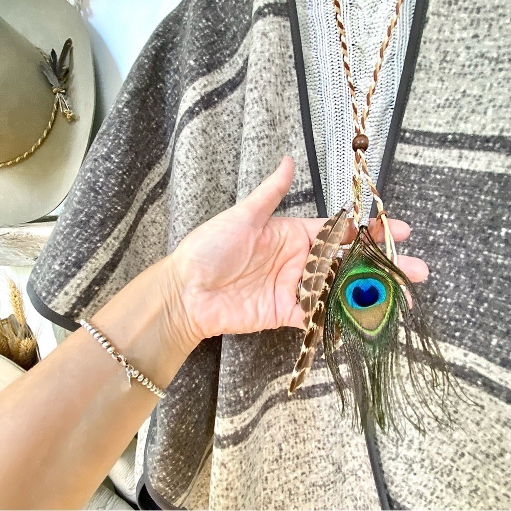 Peacock/feather boho necklace w native/western/Navajo/equestrian/cottage vibe